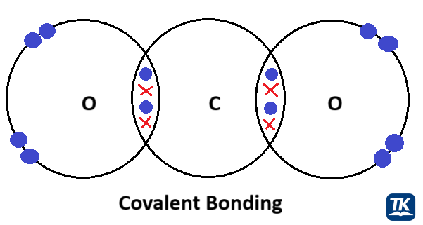 Diagram showing a covalent bond by sharing of electrons.